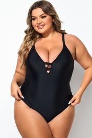 Black Deep V-Neck Crossback One Piece Swimsuit