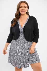 Black 3/4 Sleeves Rib Trim Short Loose Cardigan