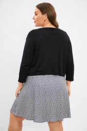 Black 3/4 Sleeves Rib Trim Short Loose Cardigan
