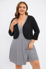 Black 3/4 Sleeves Rib Trim Short Loose Cardigan