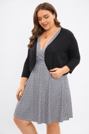 Black 3/4 Sleeves Rib Trim Short Loose Cardigan