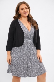 Black 3/4 Sleeves Rib Trim Short Loose Cardigan