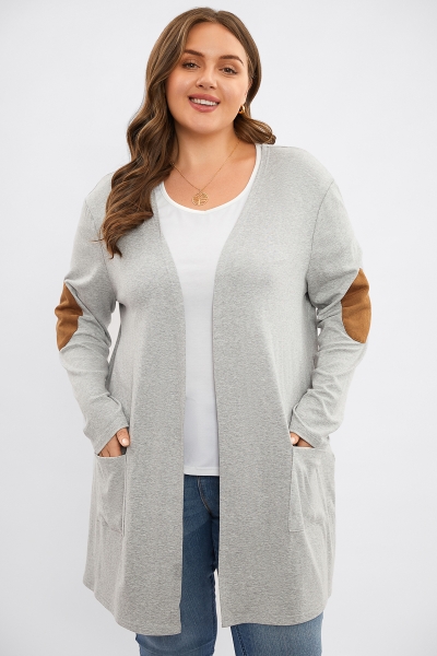 Grey Loose Pocket Open Front Mid Long Cardigan