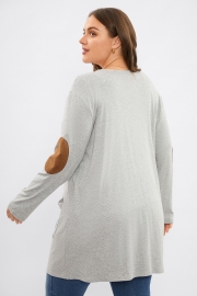 Grey Loose Pocket Open Front Mid Long Cardigan