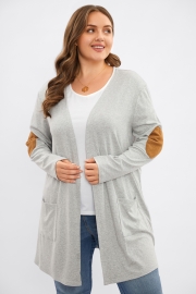 Grey Loose Pocket Open Front Mid Long Cardigan