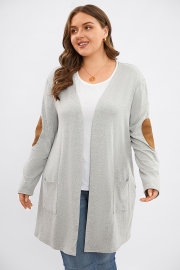 Grey Loose Pocket Open Front Mid Long Cardigan