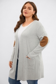 Grey Loose Pocket Open Front Mid Long Cardigan