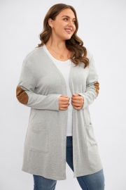 Grey Loose Pocket Open Front Mid Long Cardigan