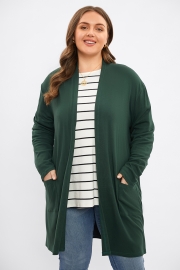Hunter Green Loose Pocket Light Mid Long Cardigan