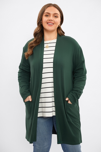 Hunter Green Loose Pocket Light Mid Long Cardigan