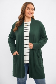 Hunter Green Loose Pocket Light Mid Long Cardigan