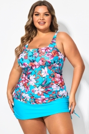 Floral Print Square Neck Adjustable Straps Tankini Top