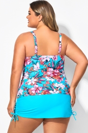 Floral Print Square Neck Adjustable Straps Tankini Top