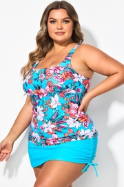 Floral Print Square Neck Adjustable Straps Tankini Top