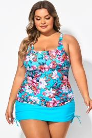 Floral Print Square Neck Adjustable Straps Tankini Top