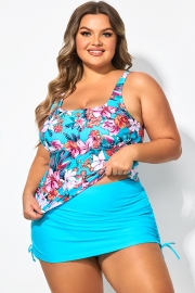Floral Print Square Neck Adjustable Straps Tankini Top