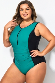 Blue Zip Front Tummy Control One Piece Swimsuit