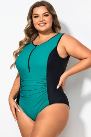 Blue Zip Front Tummy Control One Piece Swimsuit