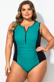 Blue Zip Front Tummy Control One Piece Swimsuit