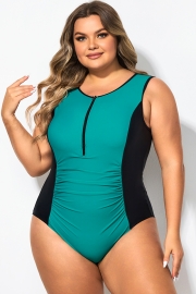 Blue Zip Front Tummy Control One Piece Swimsuit