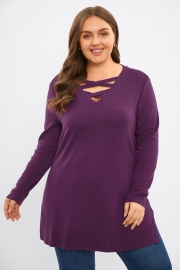 Purple Criss Cross Long Sleeve Loose Sweatshirt Tunic