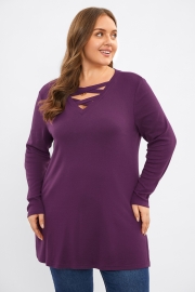 Purple Criss Cross Long Sleeve Loose Sweatshirt Tunic