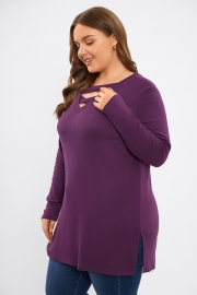 Purple Criss Cross Long Sleeve Loose Sweatshirt Tunic