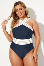 Navy & White Crossover Vintage One Piece Swimsuit