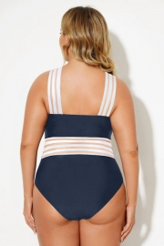 Navy & White Crossover Vintage One Piece Swimsuit