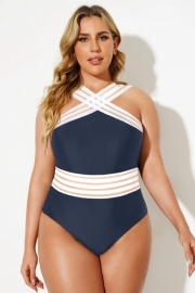 Navy & White Crossover Vintage One Piece Swimsuit