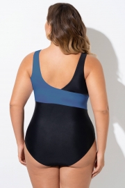 Black & Blue Sexy Cut Out Mesh One Piece Swimsuit
