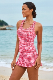 Red Wide Straps Racer Back Two Piece Tankini Swimsuit