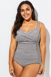Black & White Textured Monochrome One Piece Swimsuit
