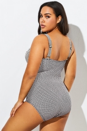Black & White Textured Monochrome One Piece Swimsuit