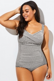 Black & White Textured Monochrome One Piece Swimsuit