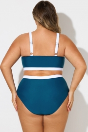 Plus Size Blue & White Colorblock Bikini Top