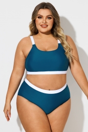 Plus Size Blue & White Colorblock Bikini Top