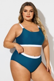 Plus Size Blue & White Colorblock Bikini Top