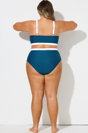 Blue & White Colorblock High Waist Bikini Bottom