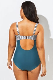 Blue Striped Underwire Cut-Out One Piece Swimsuit