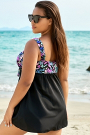 Pastel Floral Print Tie Front Tummy Control Swimdress