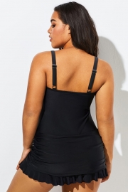 Plus Size Black V-Neck Twist Front Underwire Swimdress