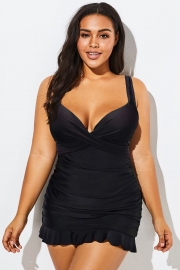 Plus Size Black V-Neck Twist Front Underwire Swimdress