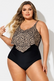Leopard Print V-Neck Ruched Hem One Piece Swimsuit