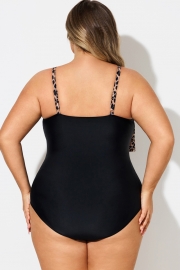 Leopard Print V-Neck Ruched Hem One Piece Swimsuit