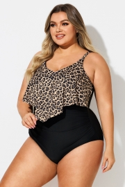 Leopard Print V-Neck Ruched Hem One Piece Swimsuit