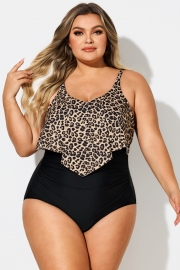 Leopard Print V-Neck Ruched Hem One Piece Swimsuit