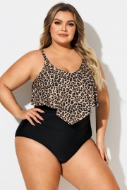 Leopard Print V-Neck Ruched Hem One Piece Swimsuit