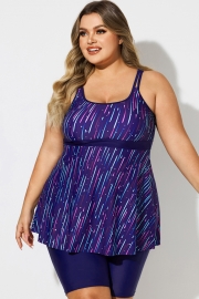 Meteor Striped Print Square Neck Tankini Top