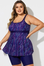 Meteor Striped Print Square Neck Tankini Top